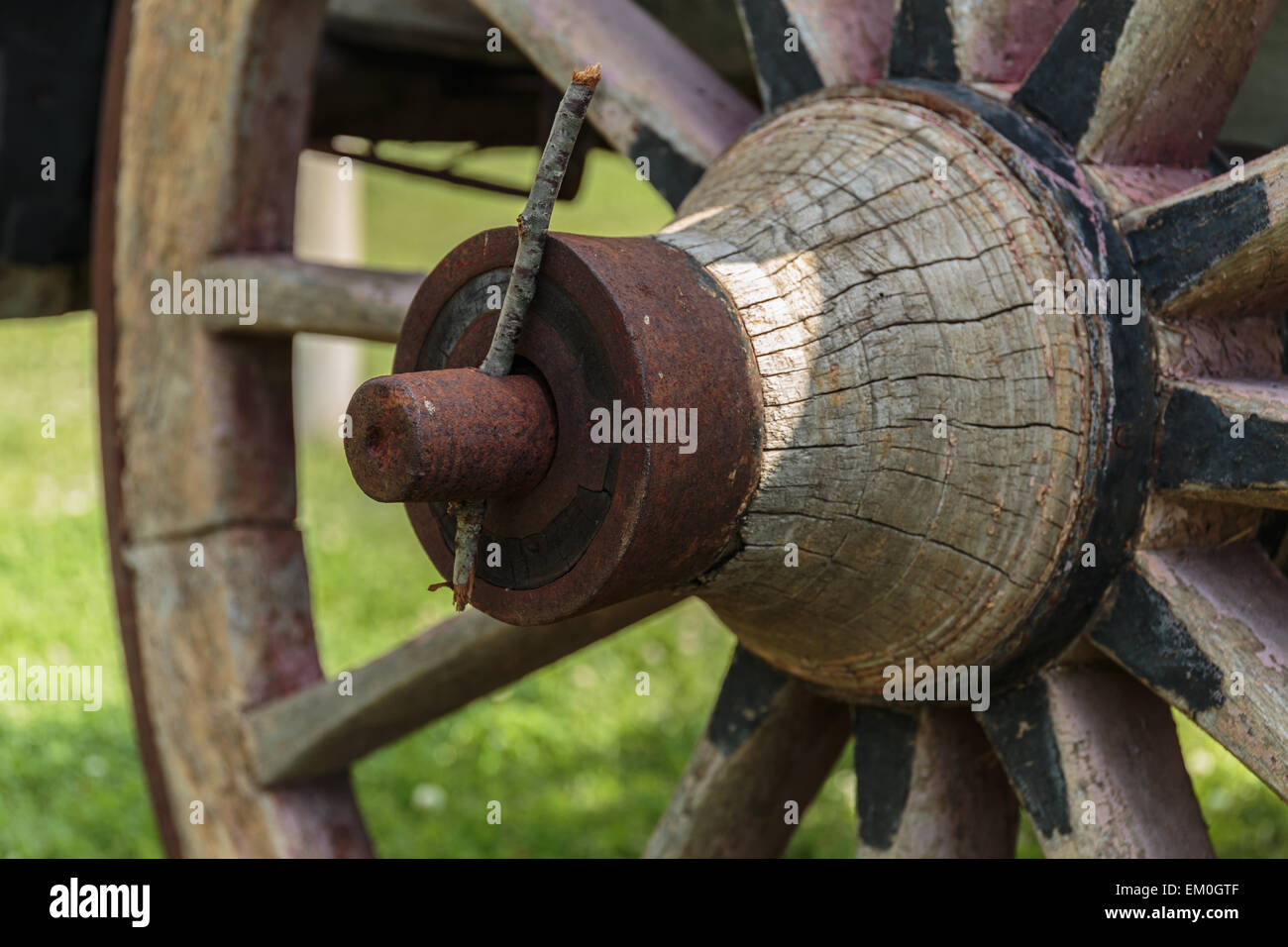 Chiudere fino in legno antico ruota del carro Foto Stock