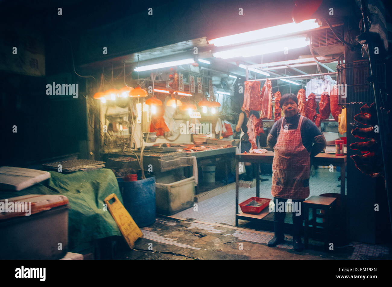 Scena di mercato nel centro di Hong Kong. Foto Stock