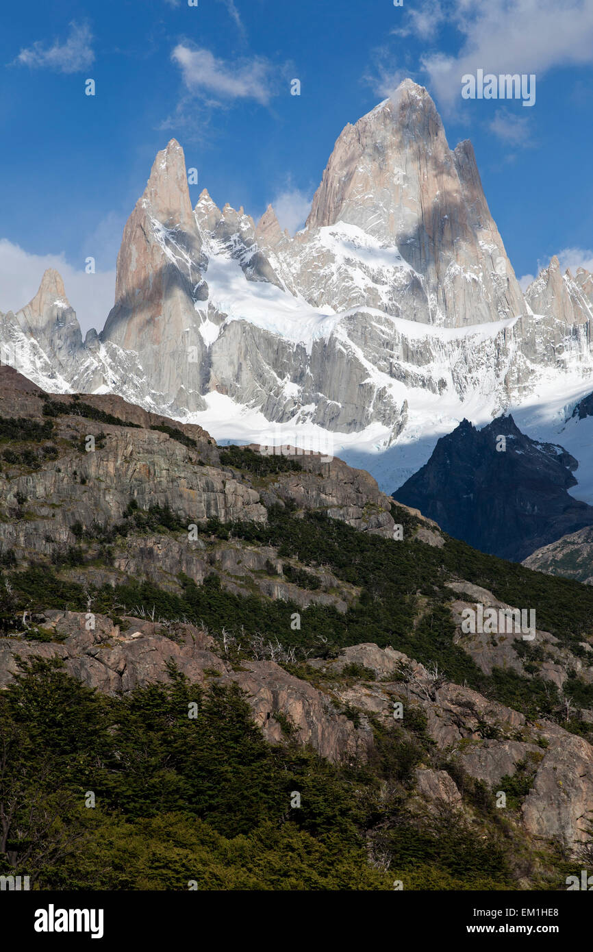 Il monte Fitz Roy massif (Cerro Chaltén). Parco nazionale Los Glaciares. La Patagonia. Argentina Foto Stock