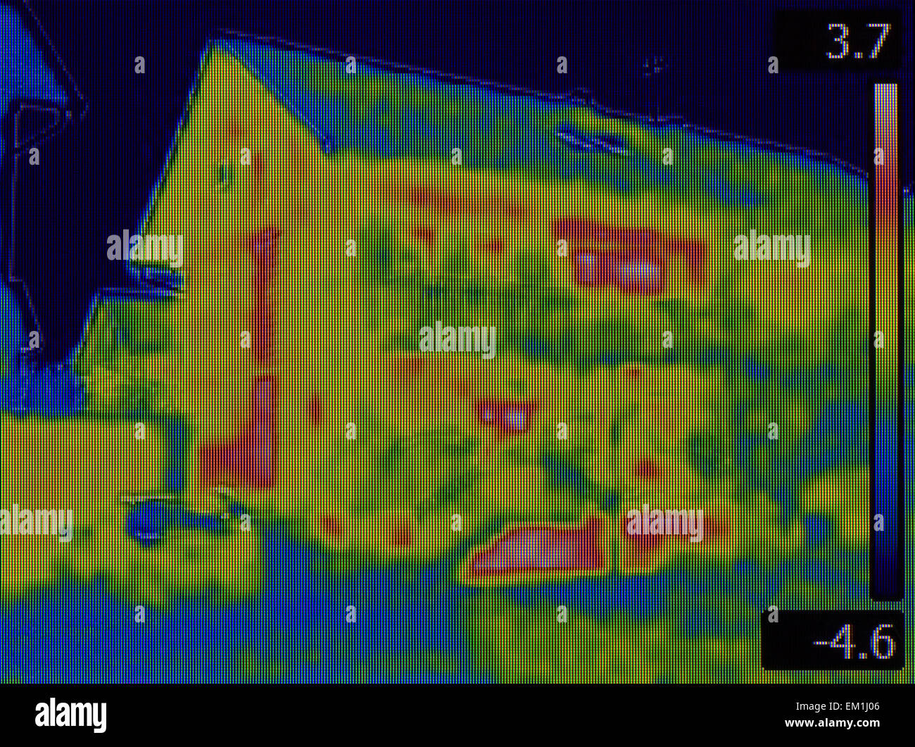 Immagine termica della facciata della casa Foto Stock