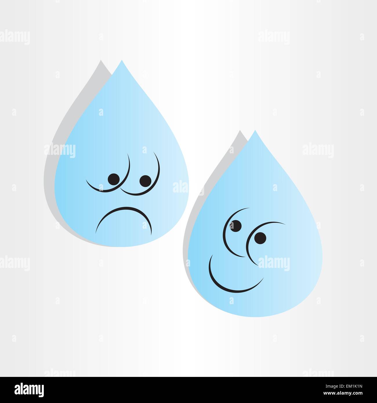 Gocce di acqua blu triste preoccuparsi e felice commozione cartoon Illustrazione Vettoriale