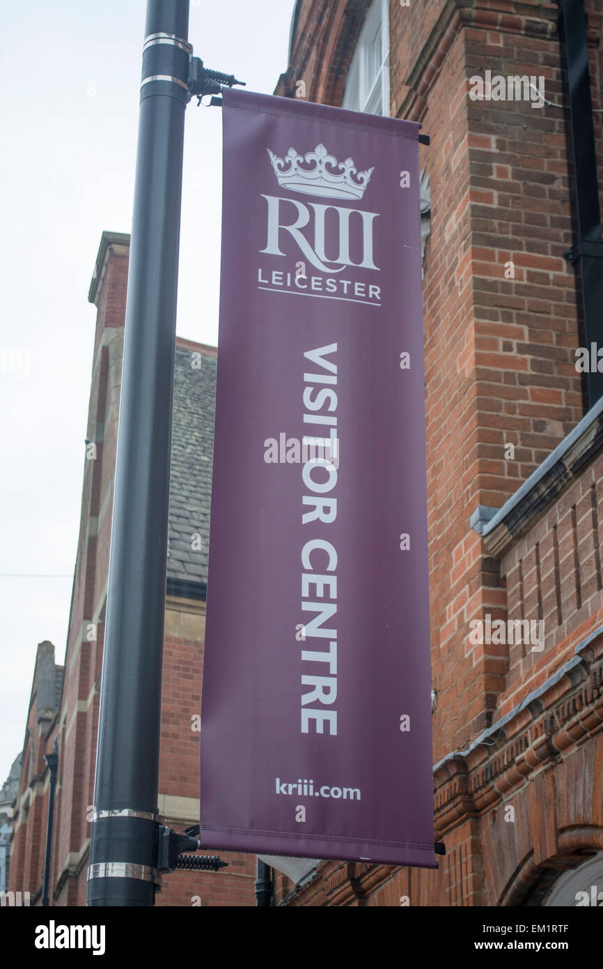 Banner per il re Richard III Visitor Center di Leicester, Leicester, England, Regno Unito Foto Stock