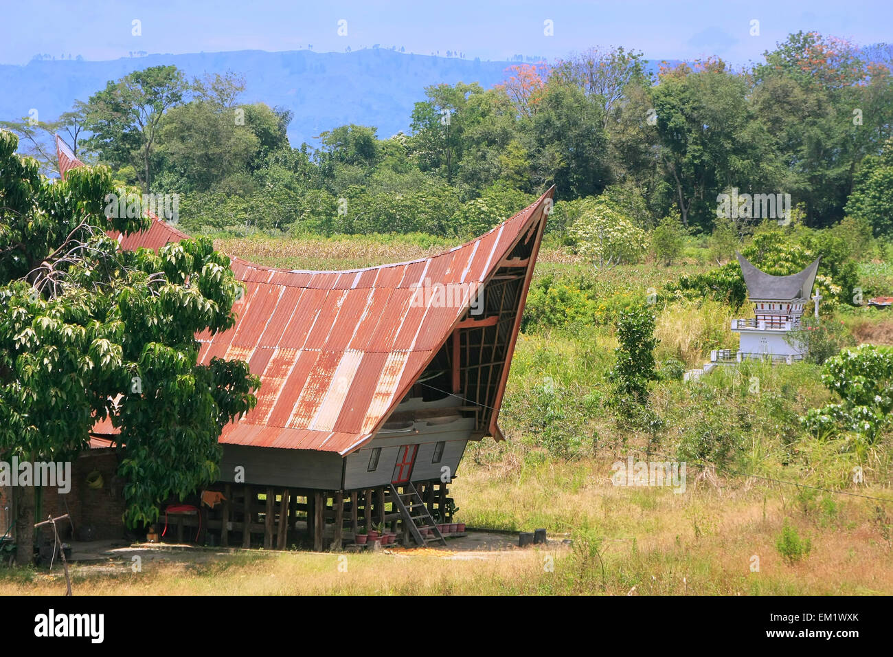 Tradizionale casa di Batak sull isola di Samosir, Sumatra, Indonesia, sud-est asiatico Foto Stock