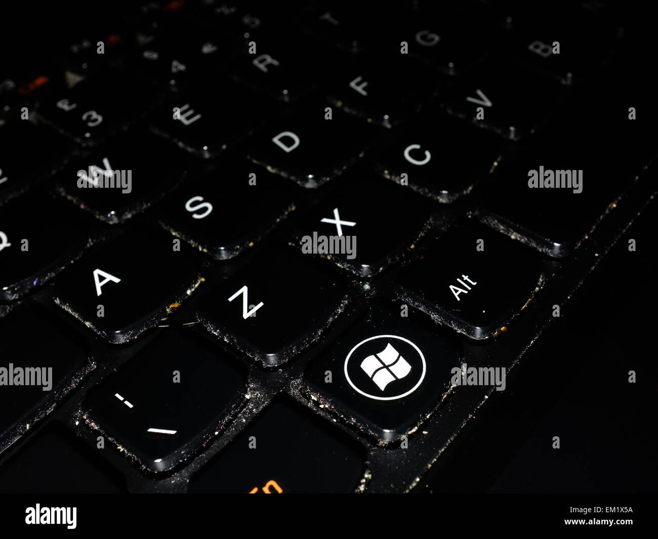 Le chiavi di un notebook nero QWERTY chiave scheda. Foto Stock