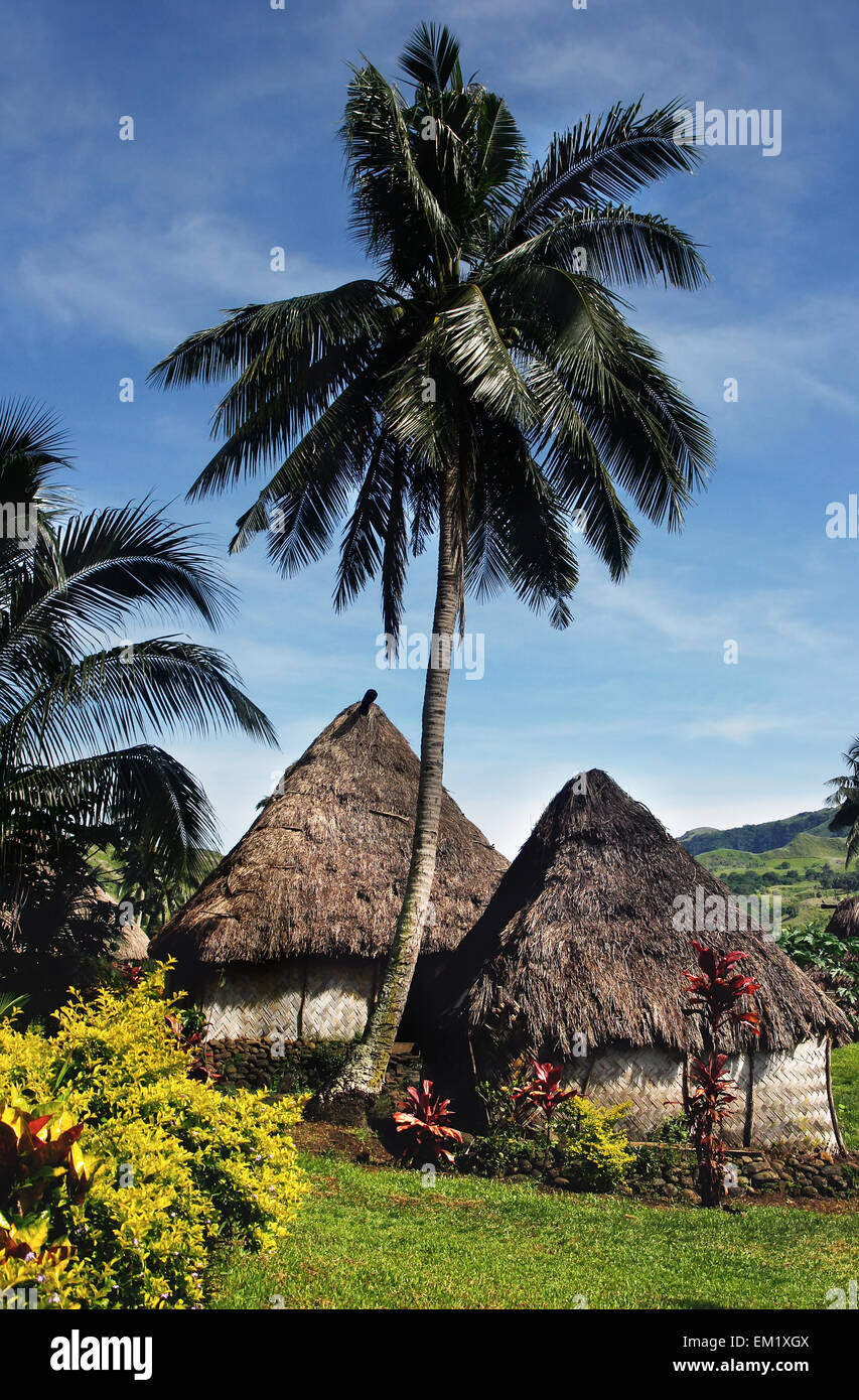 Case tradizionali del villaggio Navala, isola di Viti Levu, Isole Figi Foto Stock