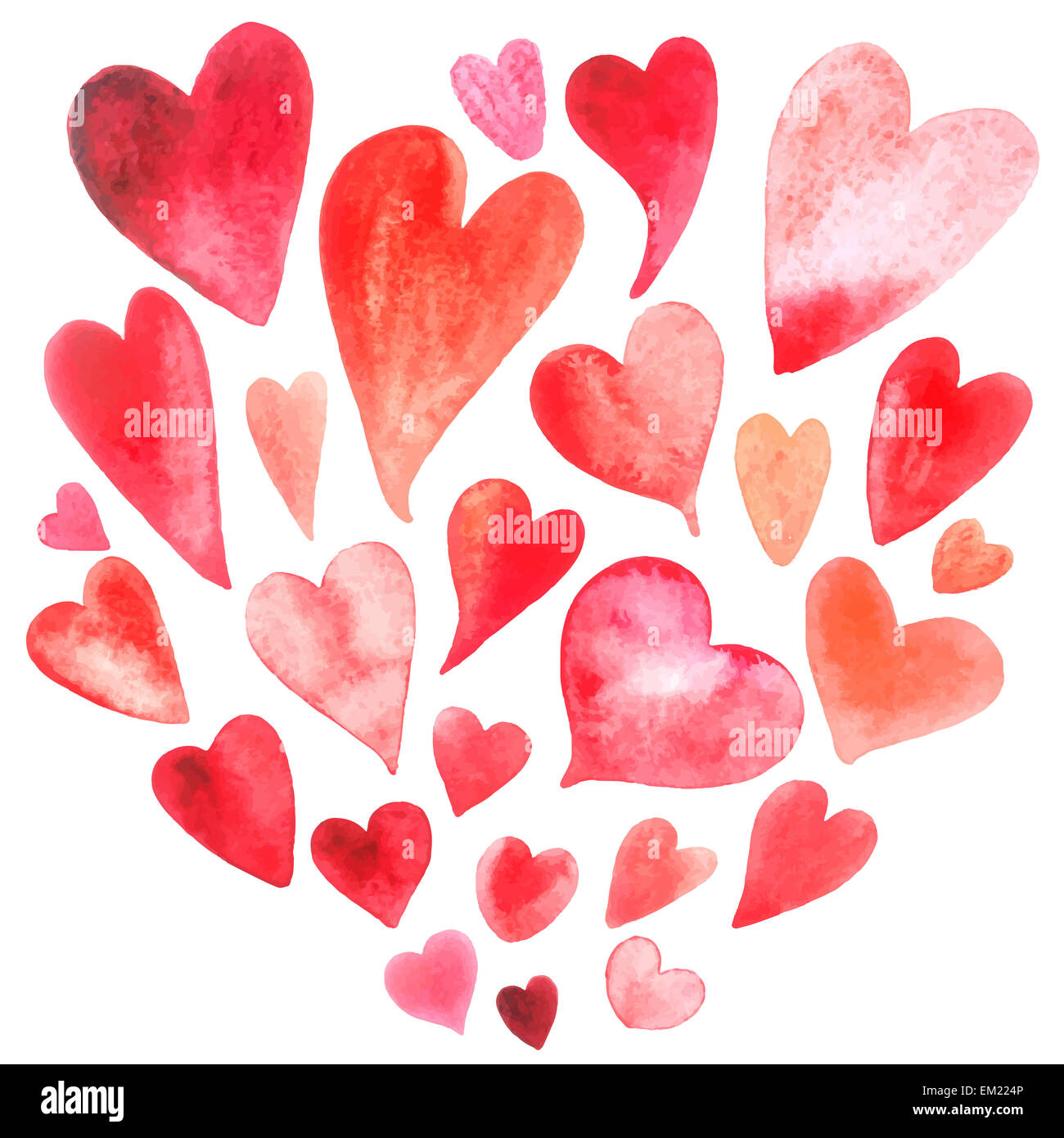 Bella luminosa acquerello gli amanti del set di cuore. Illustrazione Vettoriale Foto Stock