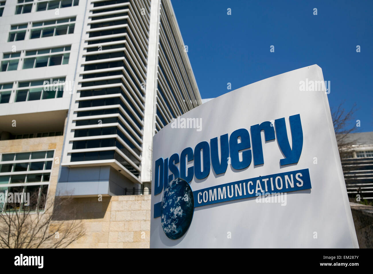 Una vista esterna della sede di Discovery Communications in Silver Spring, Maryland. Foto Stock
