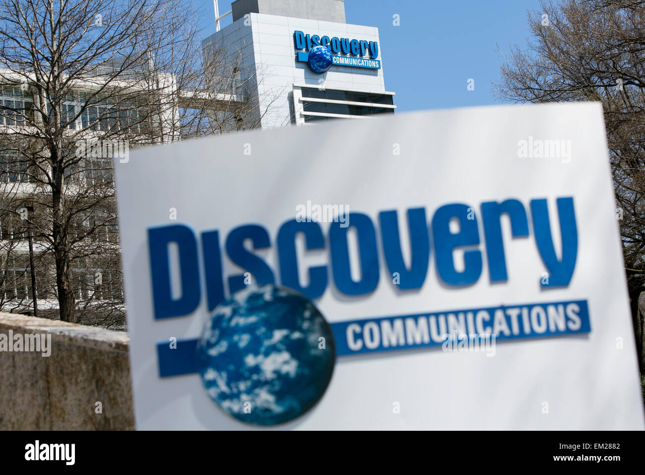 Una vista esterna della sede di Discovery Communications in Silver Spring, Maryland. Foto Stock