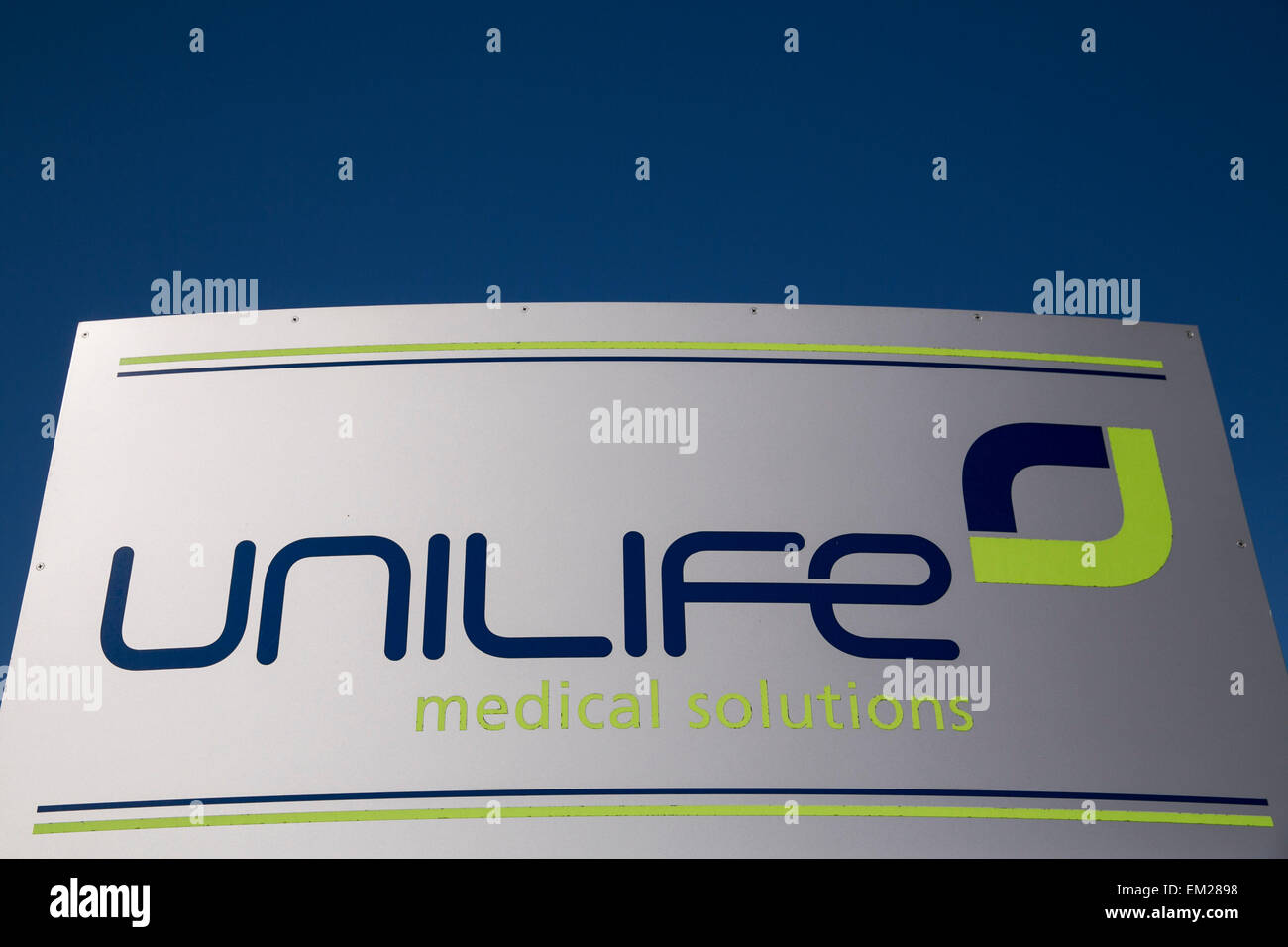 Un logo segno al di fuori della sede della Unilife Corporation a York, in Pennsylvania. Foto Stock