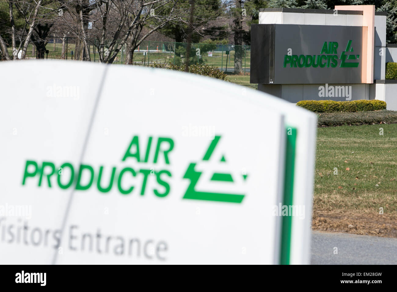 Un logo segno al di fuori della sede di Air Products e Chemicals, Inc. di Allentown, Pennsylvania. Foto Stock