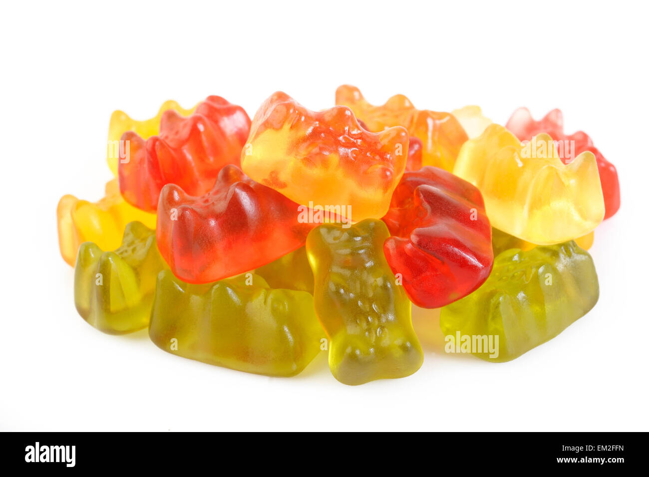 Jelly gummy bears isolati su sfondo bianco Foto Stock