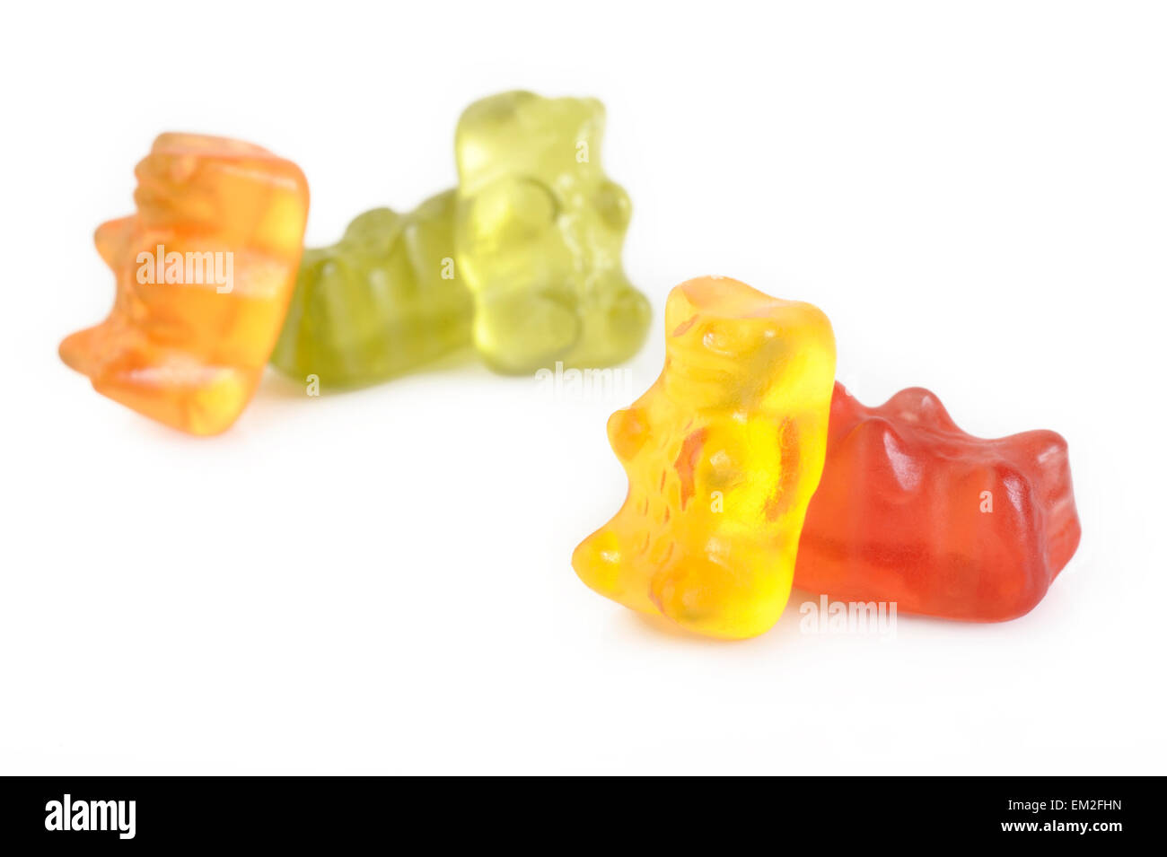 Jelly gummy bears isolati su sfondo bianco Foto Stock