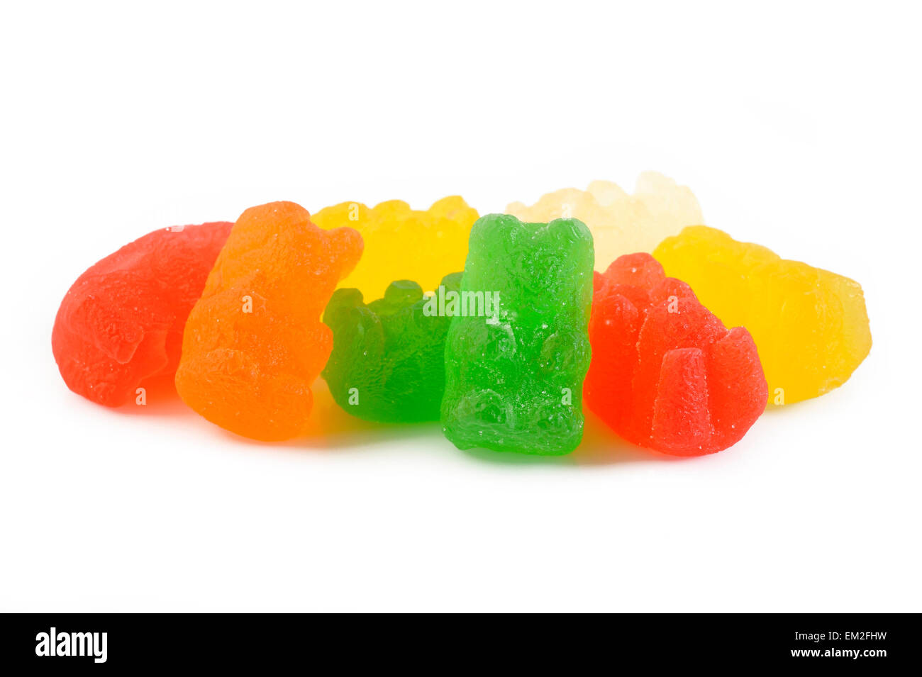 Jelly gummy bears isolati su sfondo bianco Foto Stock