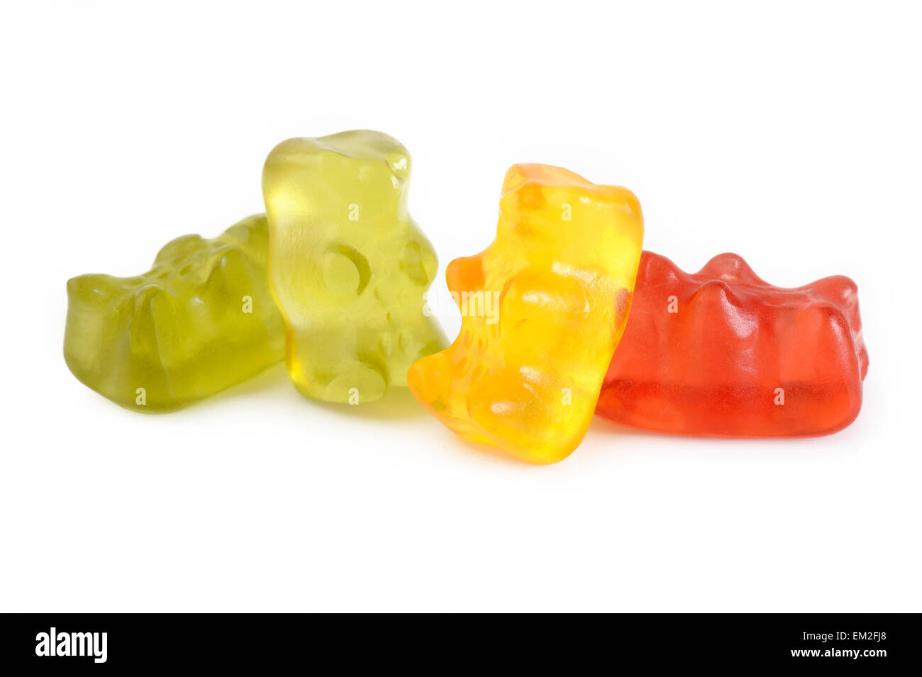 Jelly gummy bears isolati su sfondo bianco Foto Stock