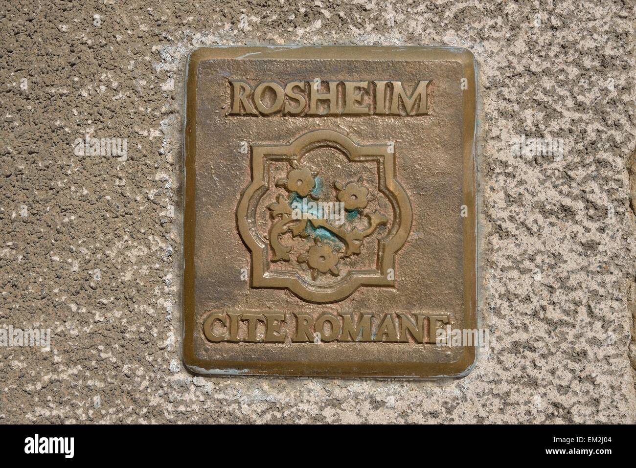 Rosheim Cité romanzi segno su un muro nel centro storico di Rosheim, Bas-Rhin, Alsazia, Francia Foto Stock