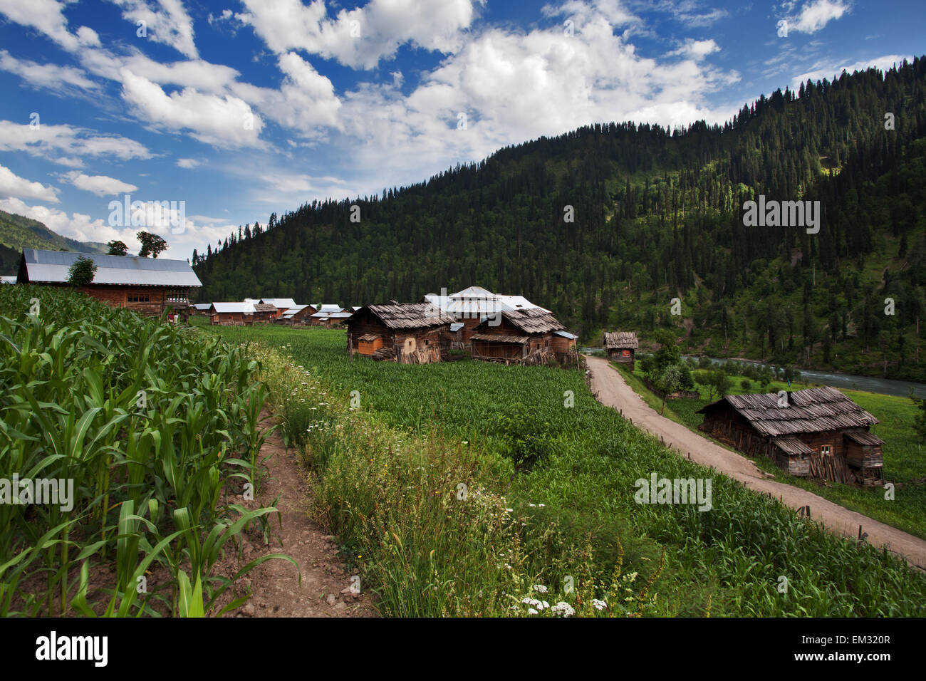 Villaggio nelle montagne della valle del Kashmir Foto Stock