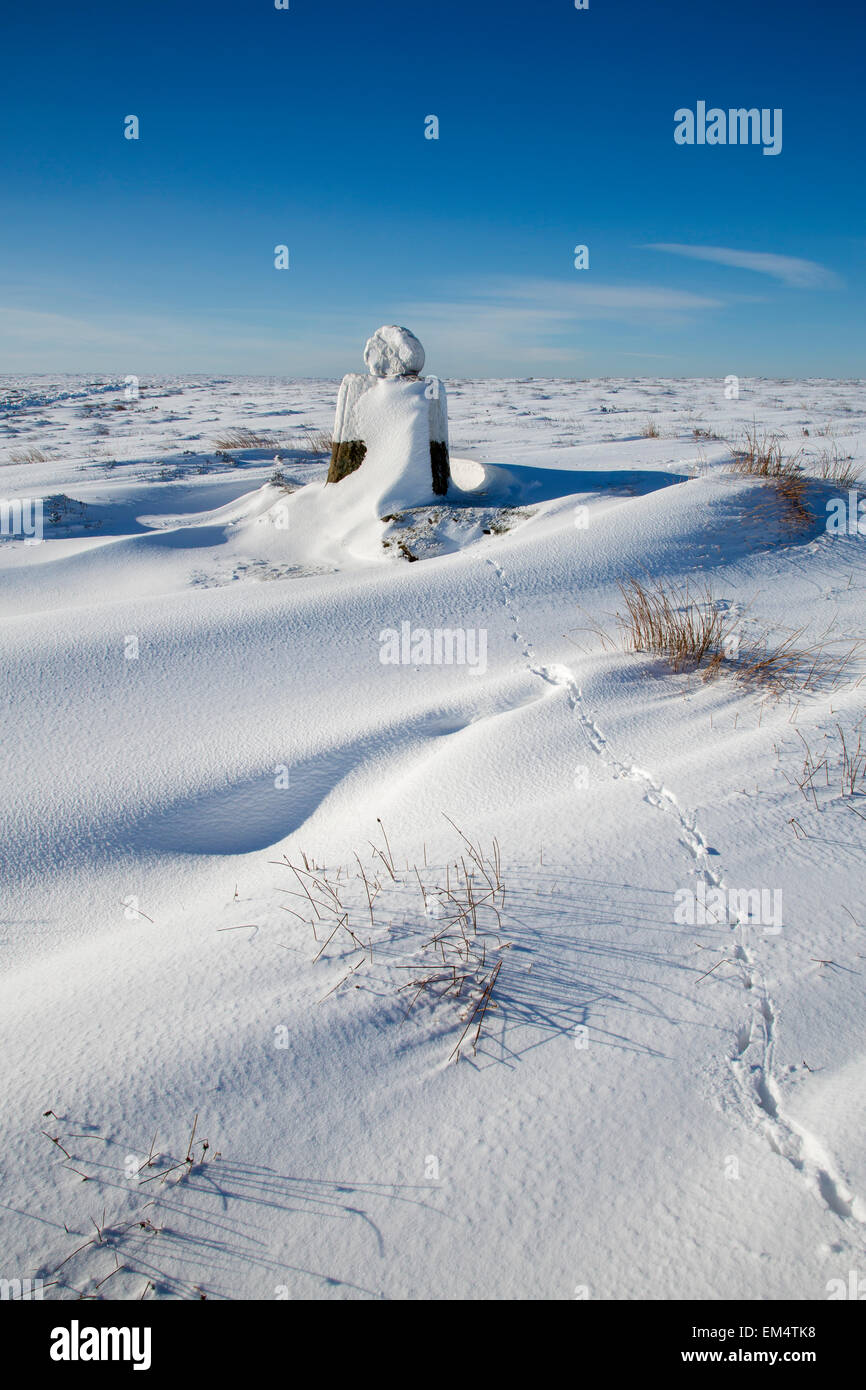 Fat Betty (croce bianca) nella neve, Rosedale Testa, North York Moors National Park Foto Stock