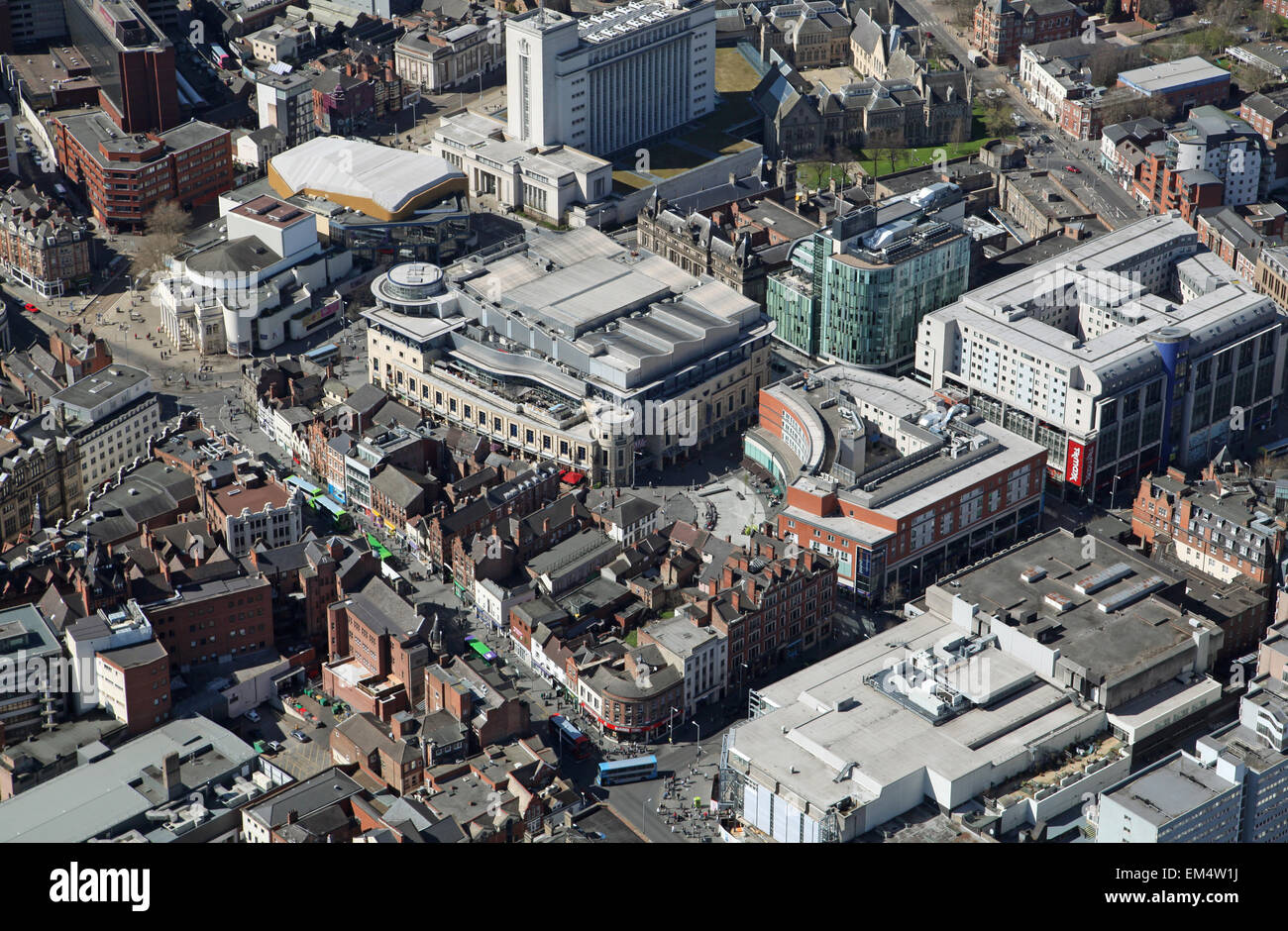 Vista aerea del Corner House e la trinità piazza nel centro citta' di Nottingham, Regno Unito Foto Stock