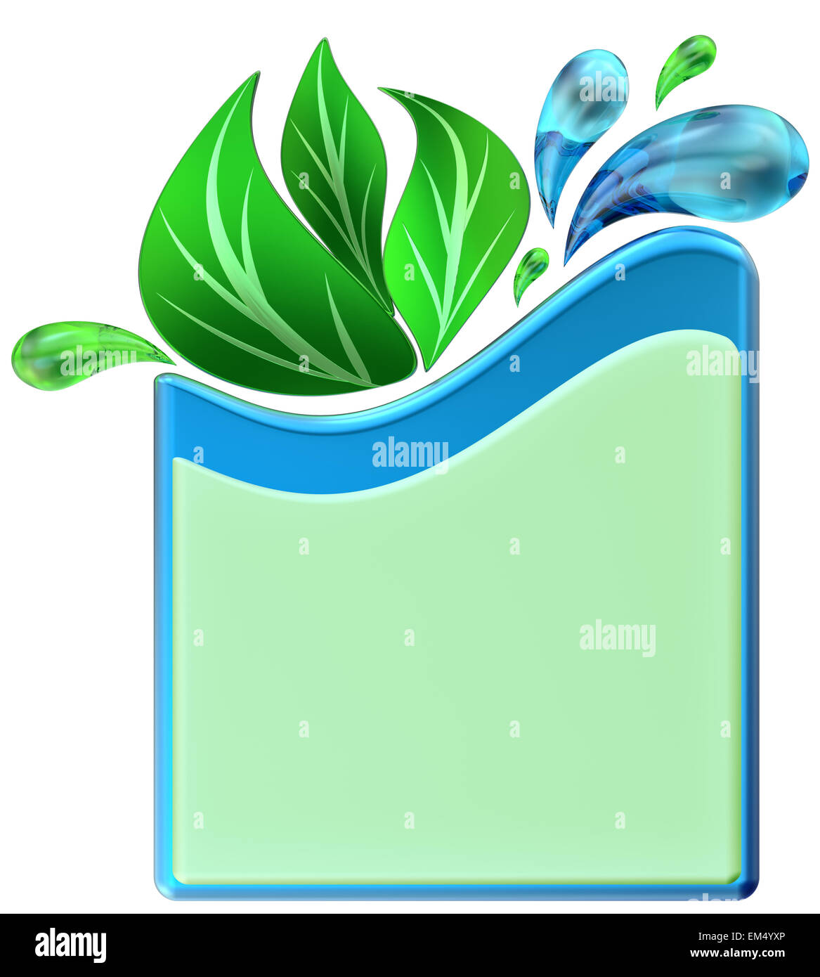 Modulo con gocce di acqua e foglie Foto Stock