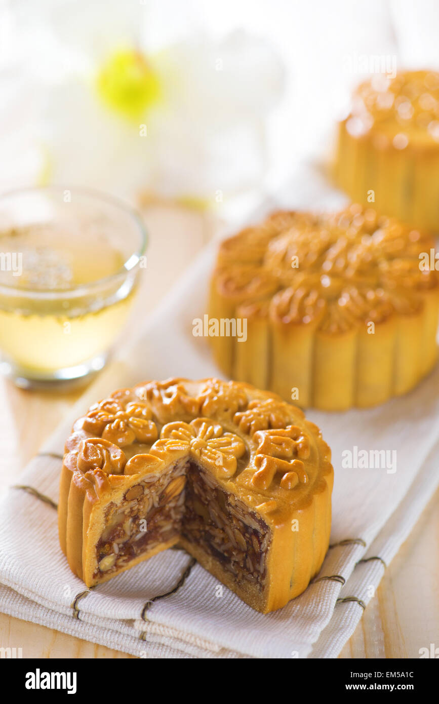 Mooncakes con tè Foto Stock