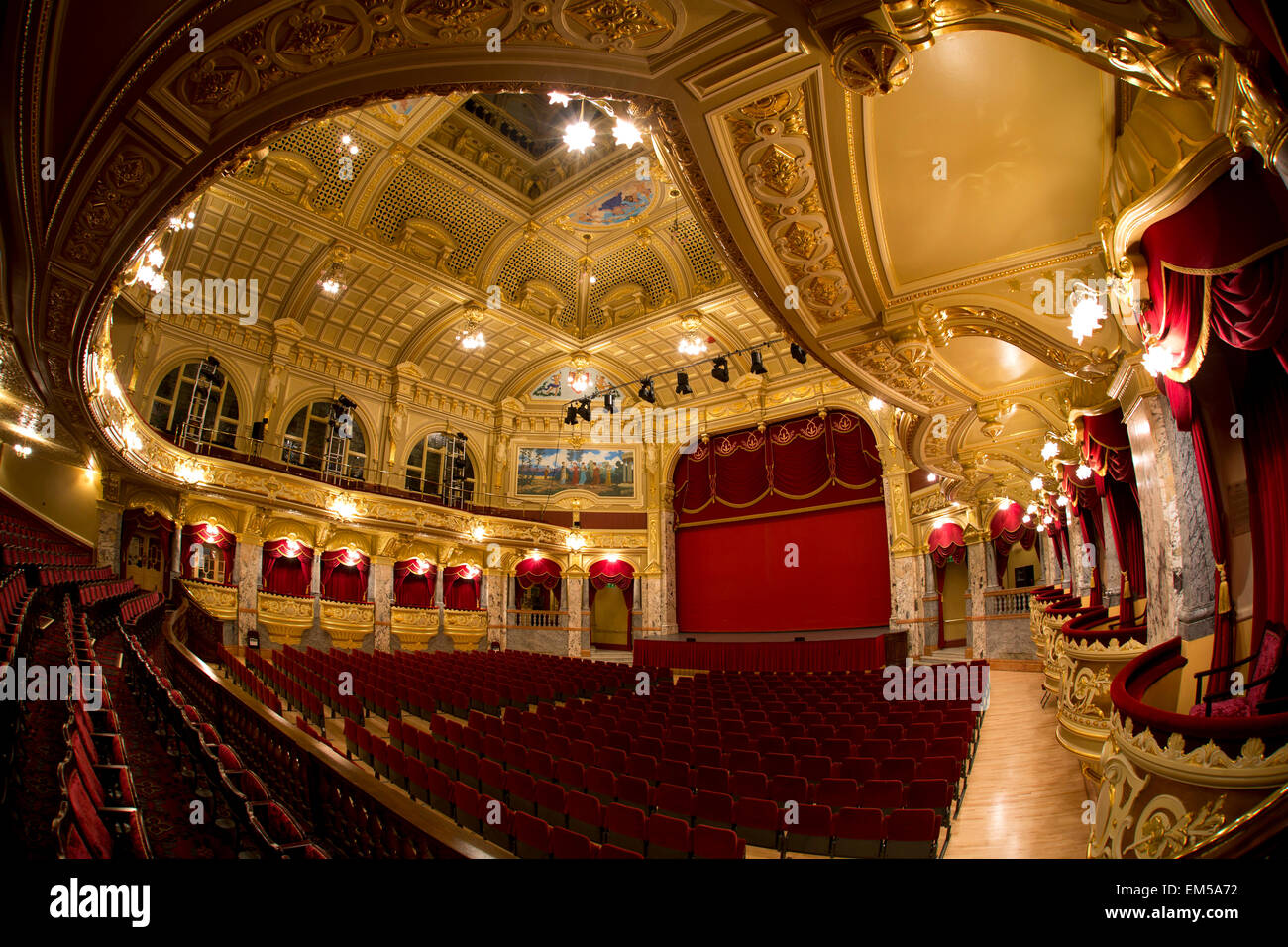 Regno Unito, Inghilterra, Yorkshire, Harrogate a Natale, Royal Hall ornata Edwardian theatre interno Foto Stock