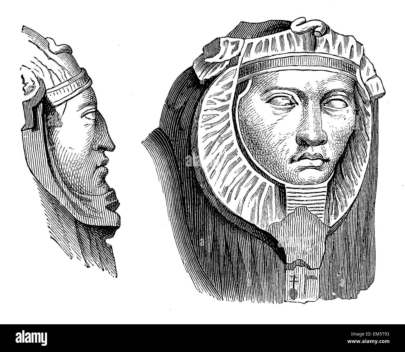 Hyksosköpfe (sfingi con le teste del re barbaro, realizzati da artisti egiziani, in Tanis) Foto Stock