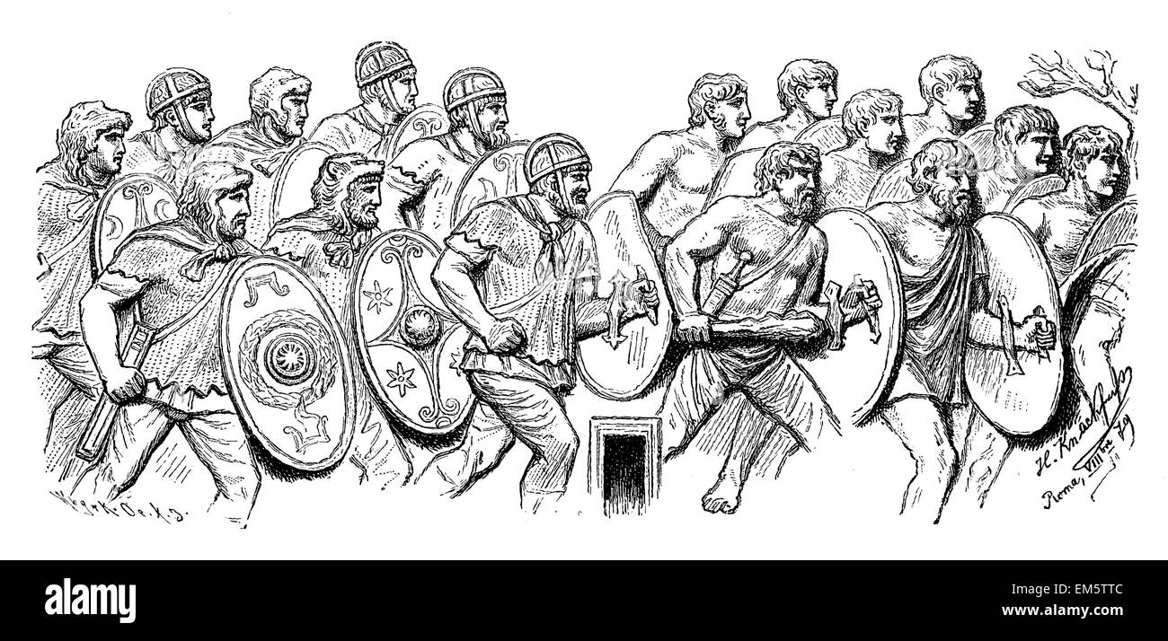 Il corpo germanico-guardia della successiva Caesars. Dalla Colonna di Traiano Foto Stock