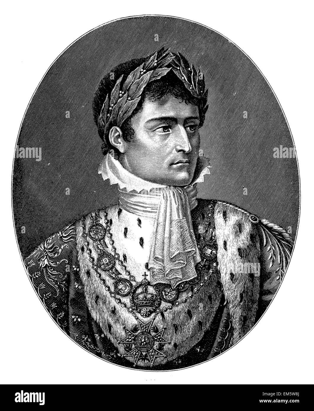 Napoleone I. con corona di alloro dopo la pittura da Charles de Chatillon, inciso da P. Andonin Foto Stock