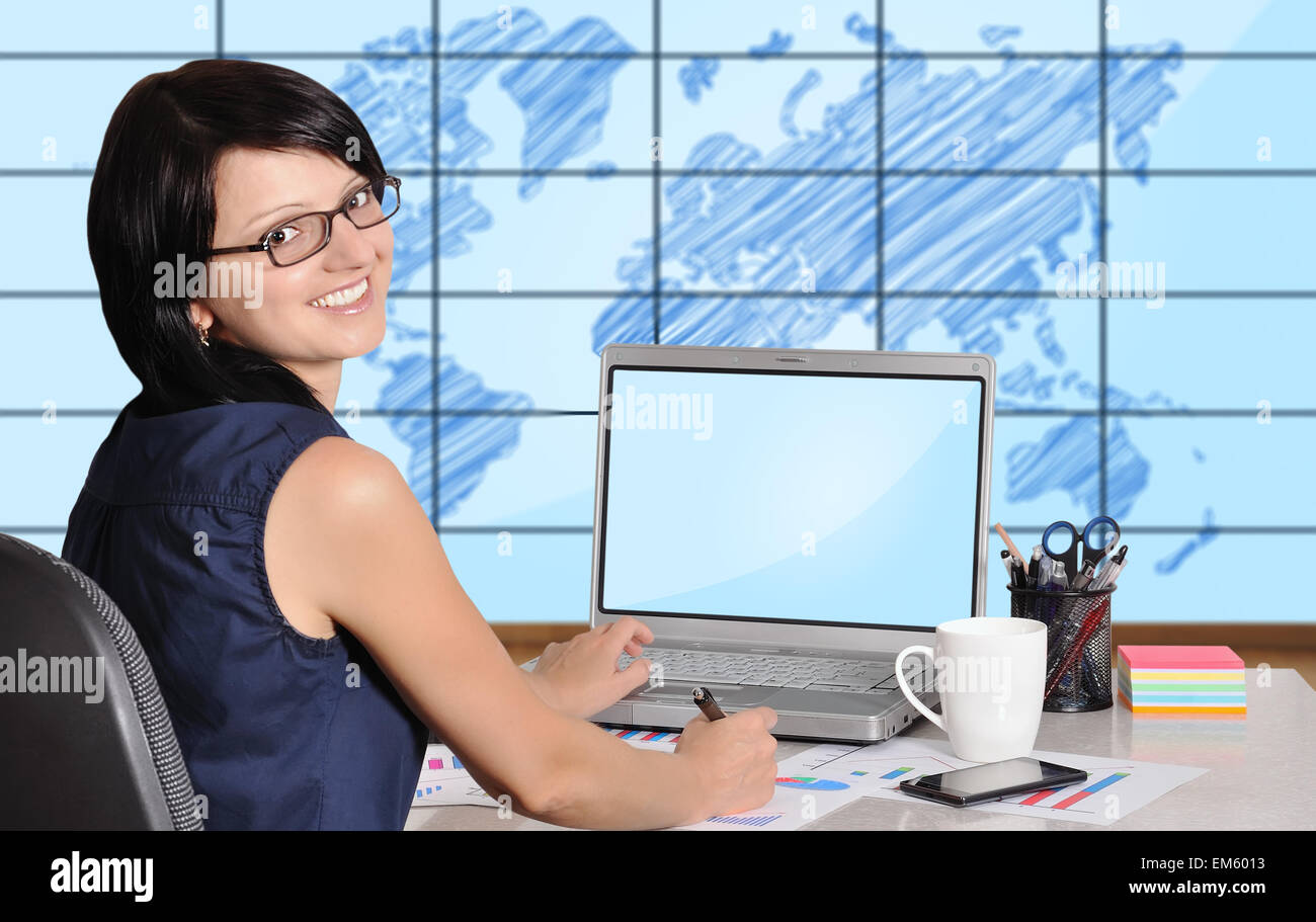 Donna con notebook Foto Stock