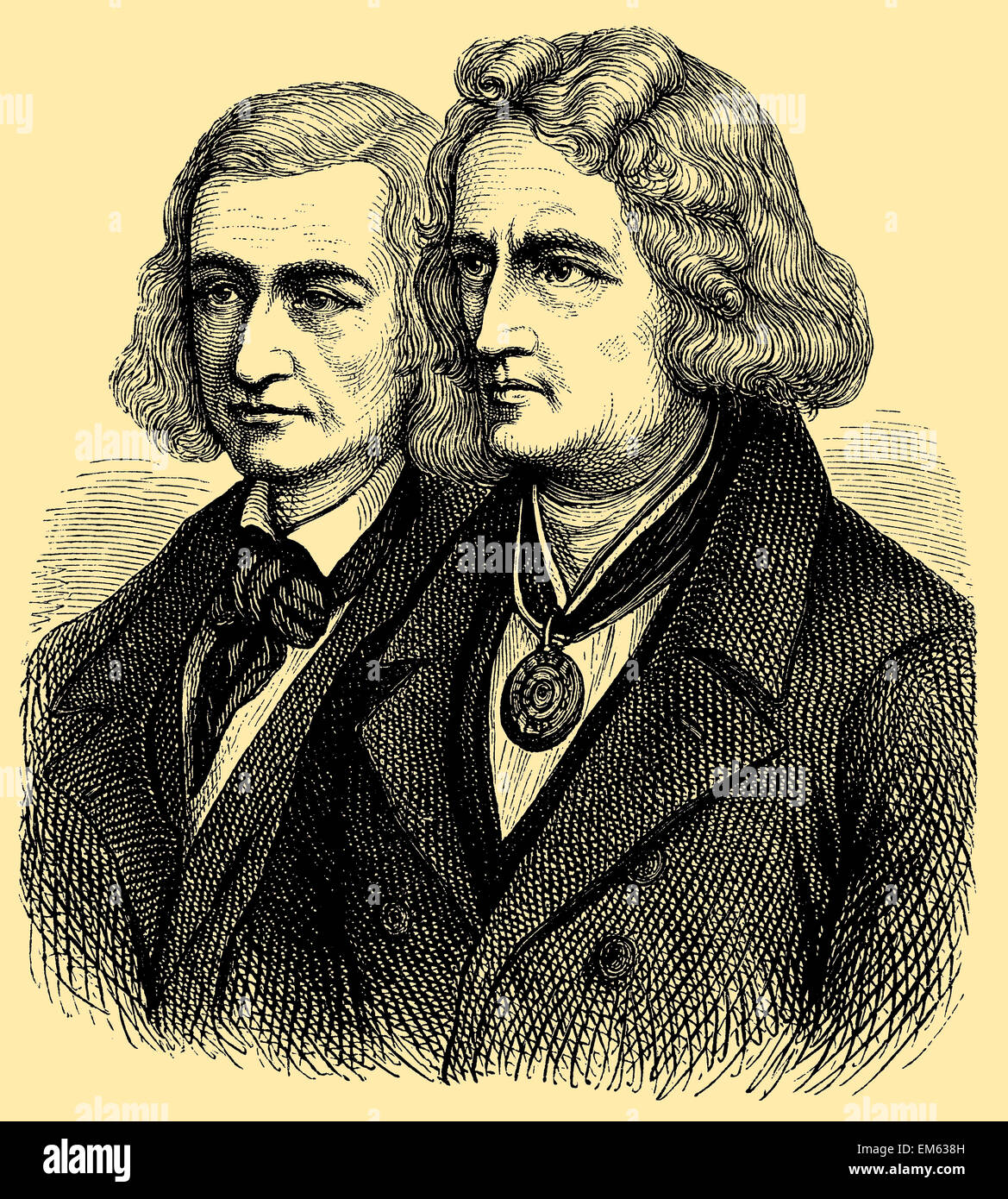 Fratelli Grimm, Jakob Grimm e Wilhelm Grimm, collezionisti delle fiabe Foto Stock