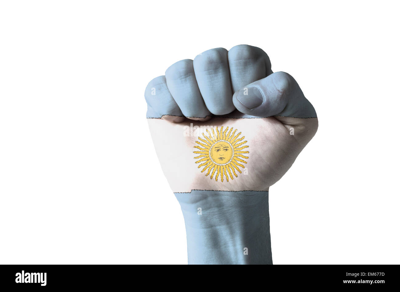 Tasto basso foto di un pugno dipinte in colori della bandiera argentina Foto Stock