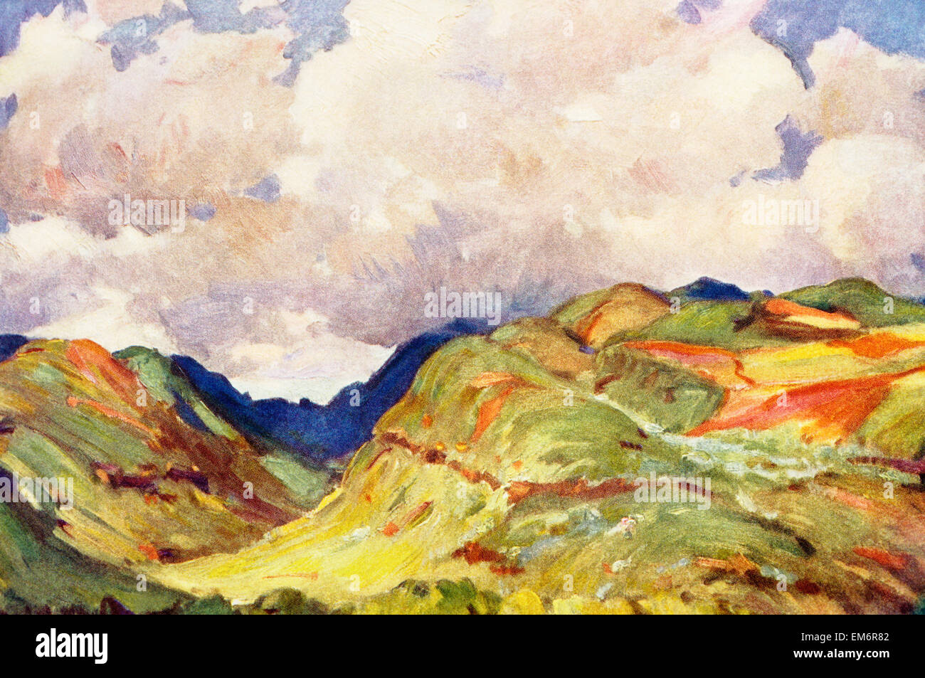 C.1931, arte J.H. Sharp e colorati di Koolau gamma di montagna e le nuvole. Foto Stock