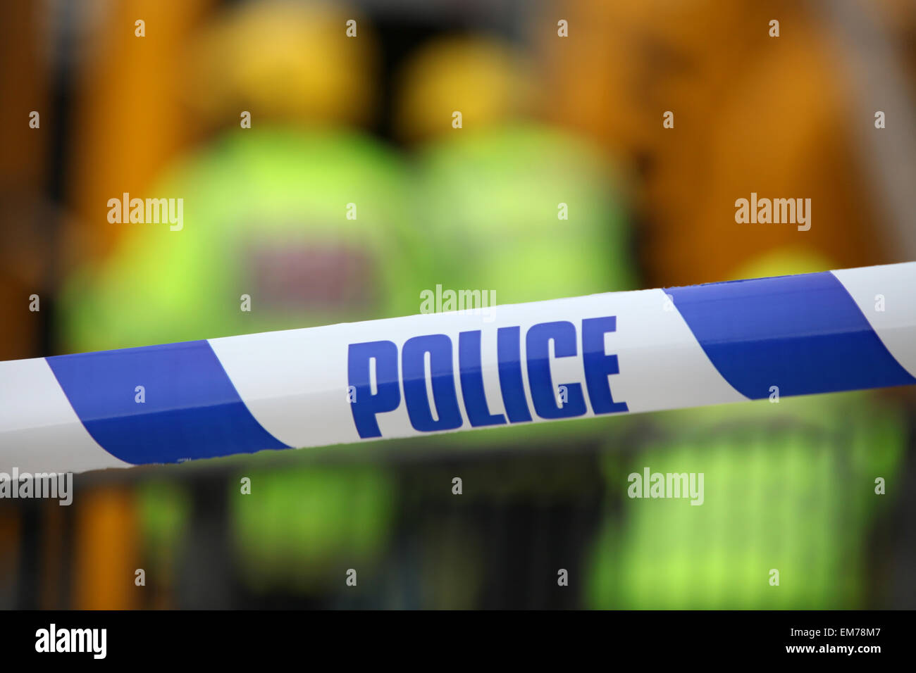 Nastro di polizia sulla scena di un incidente Foto Stock