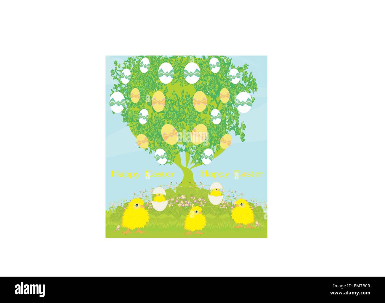 Carino polli e albero di Pasqua Illustrazione Vettoriale