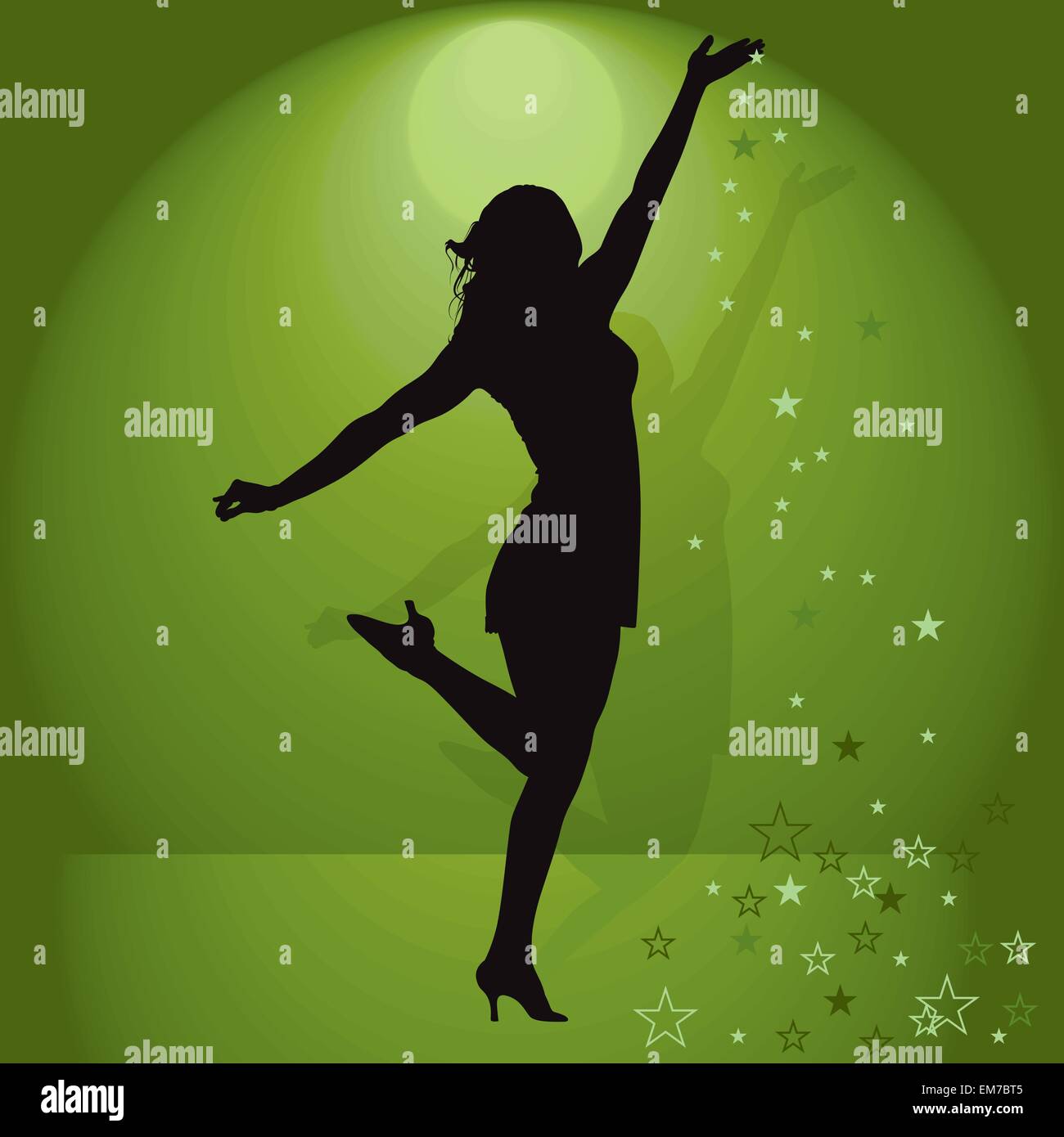 Dancing Girl e Stelle Cadenti Illustrazione Vettoriale