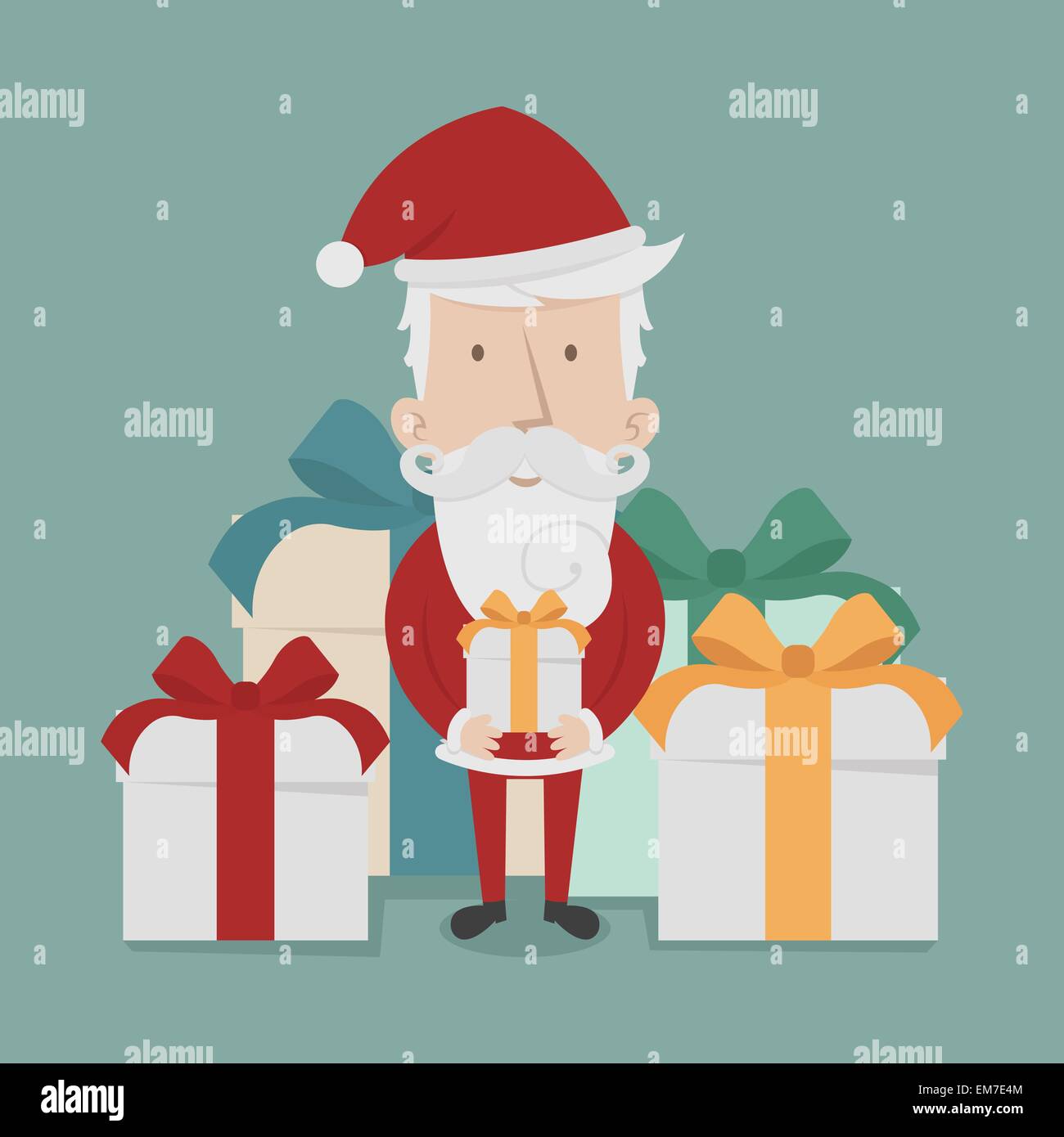 Babbo Natale in piedi confezioni regalo cadere intorno a lui Illustrazione Vettoriale