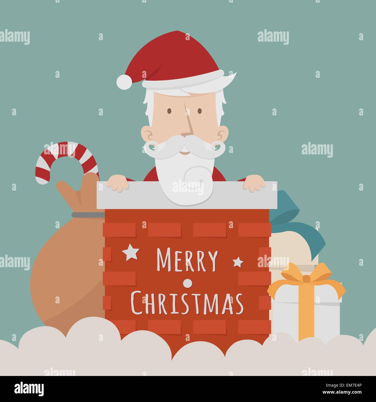 Babbo Natale in piedi confezioni regalo cadere intorno a lui Illustrazione Vettoriale