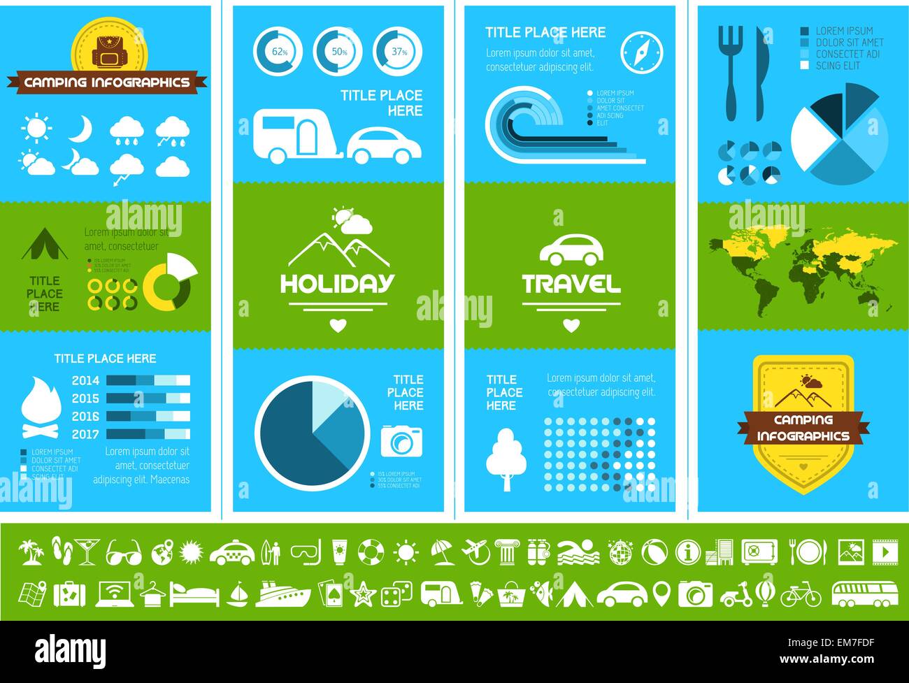 Appartamento Camping modello infografico. Illustrazione Vettoriale