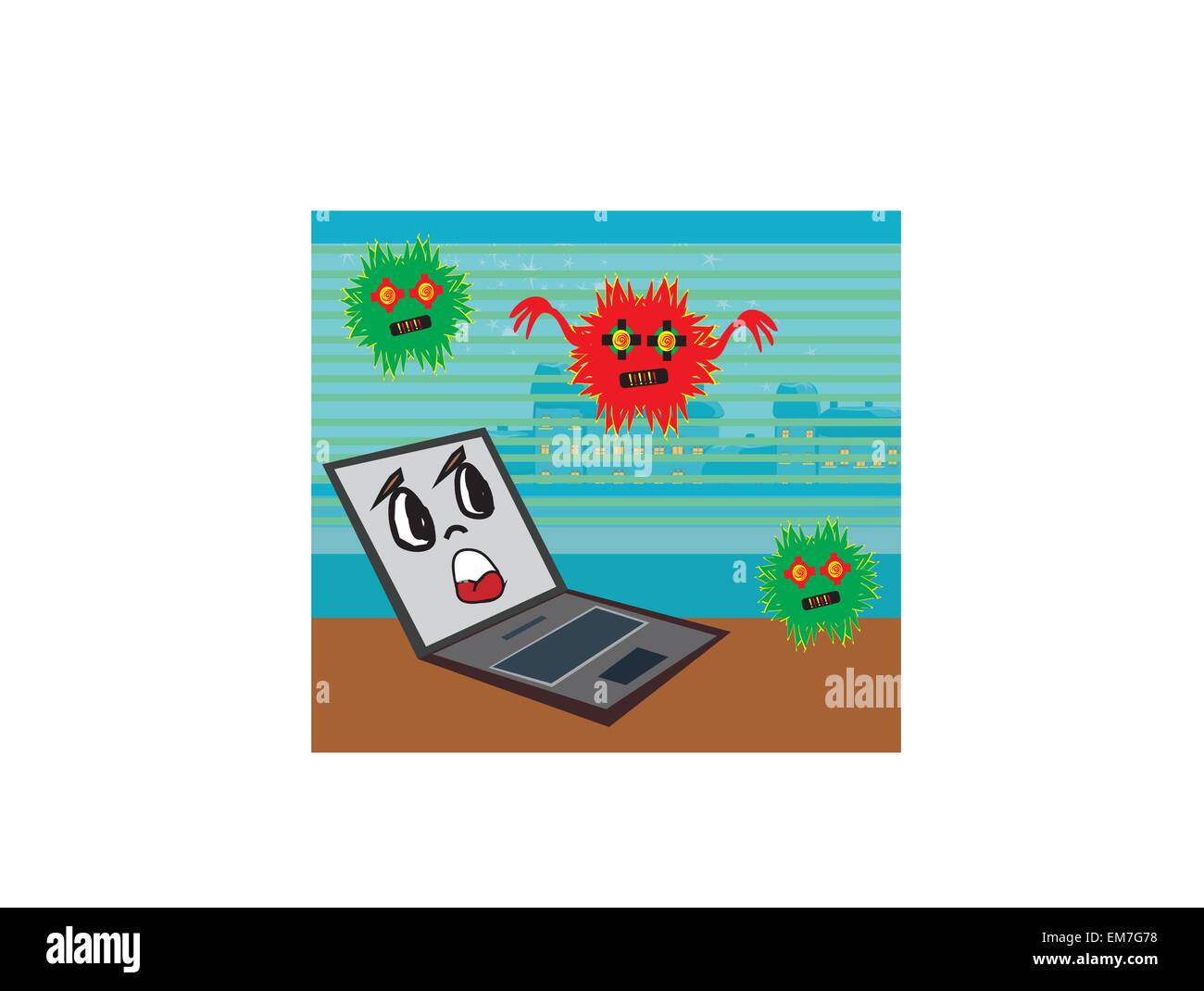 Virus di computer laptop attaccante Illustrazione Vettoriale