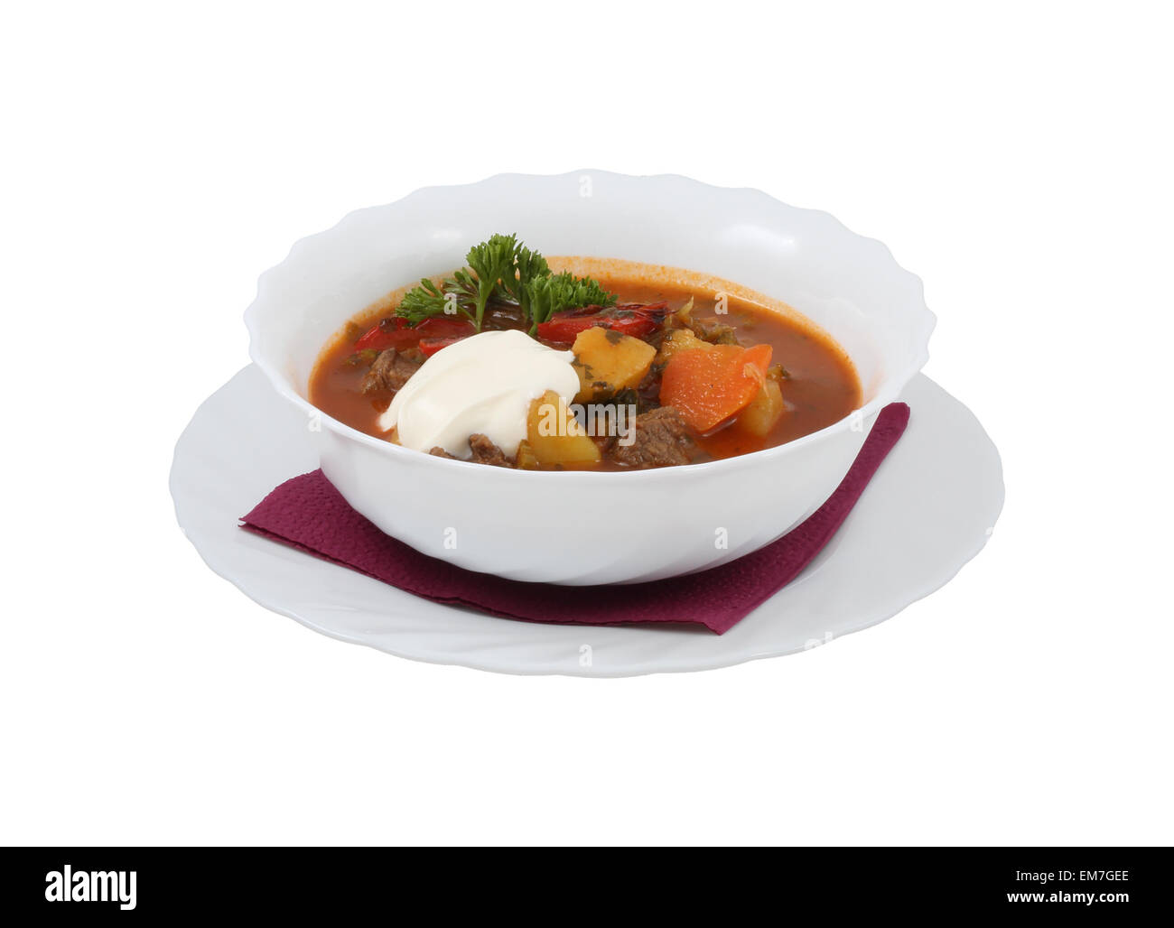 Zuppa ungherese con carne e verdure, isolato su un background Foto Stock