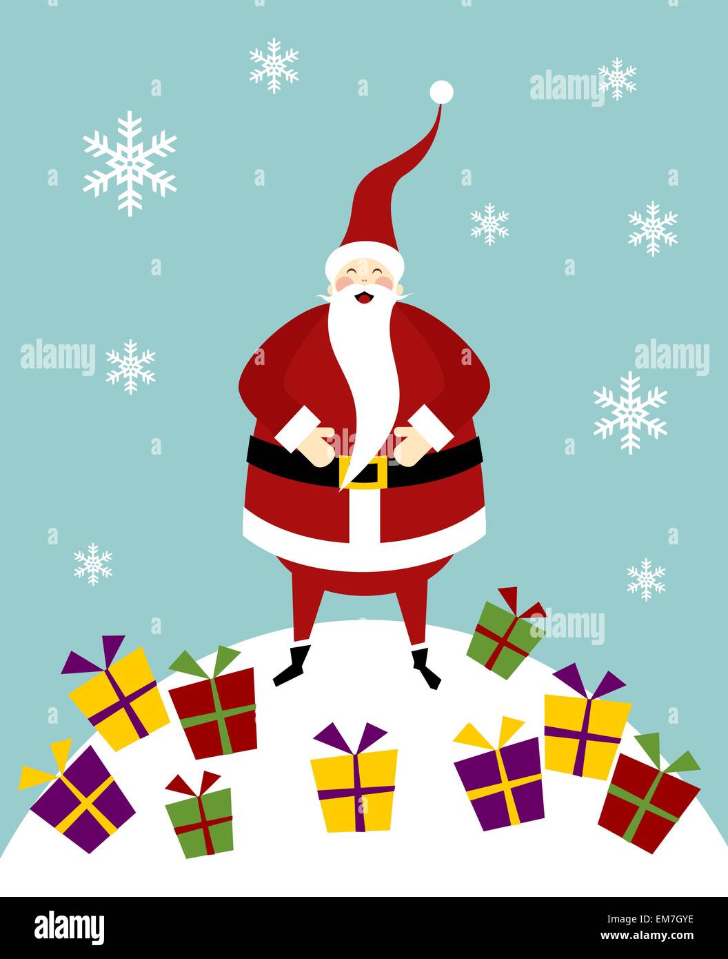 Serie di Natale: Buon Babbo Natale su una montagna di neve con lotto o Illustrazione Vettoriale