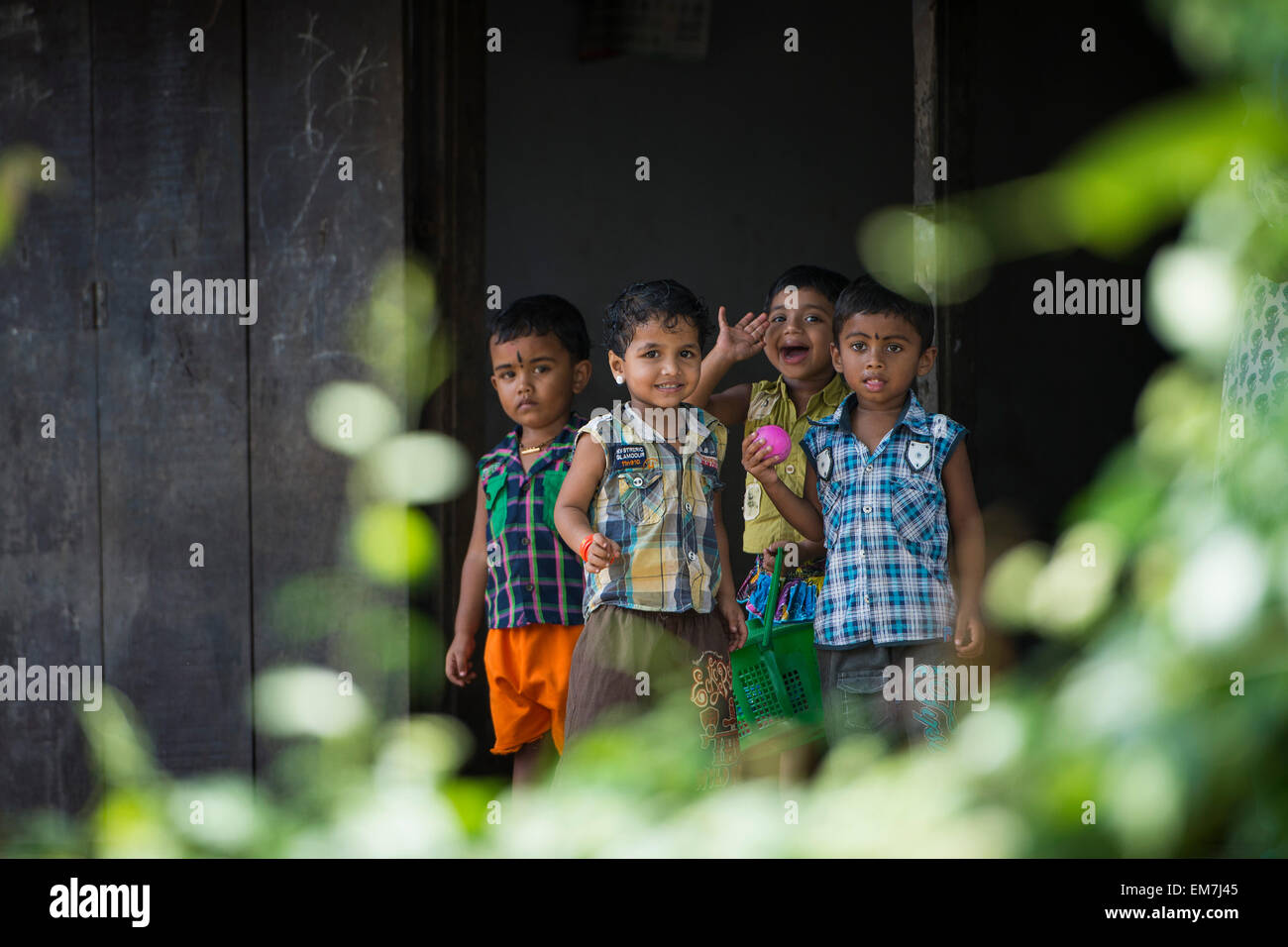 I bambini in Alappuzha, Kerala, India Foto Stock