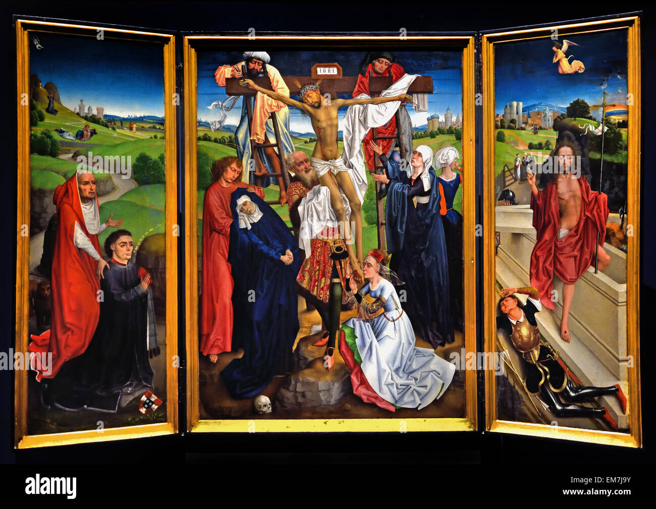 Trittico con la discesa dalla Croce dal Maestro della leggenda di Santa Caterina tardo XV secolo inizio Bruxelles Belgio Fiammingo Belgio pittore Foto Stock
