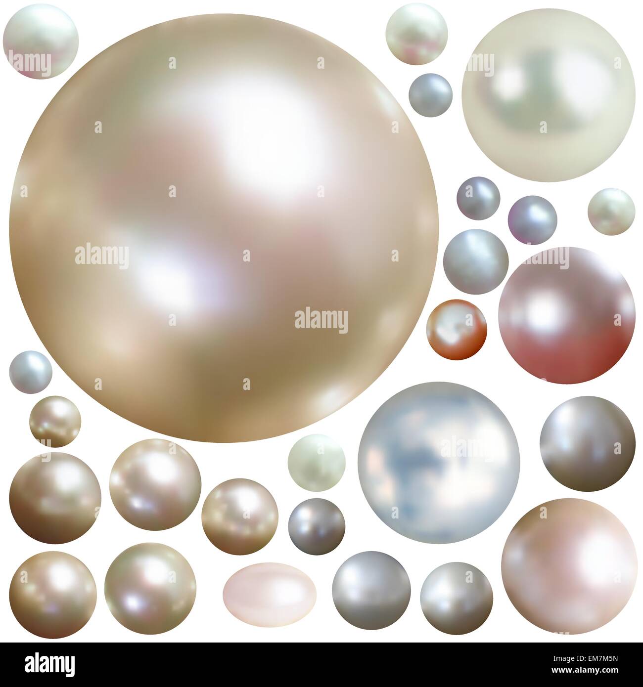 Raccolta di perle di colore isolato su bianco. Illustrazione Vettoriale