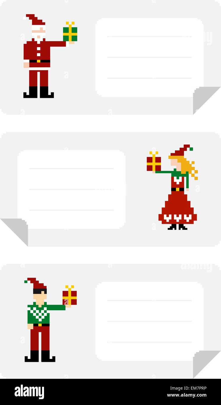 Etichette di Natale con elf tenendo un dono Illustrazione Vettoriale