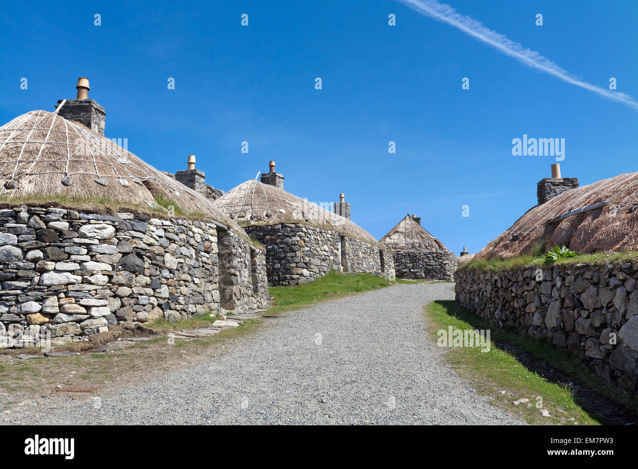 Gearrannan ristrutturato case nero, isola di Lewis, Ebridi Esterne, Scozia Foto Stock