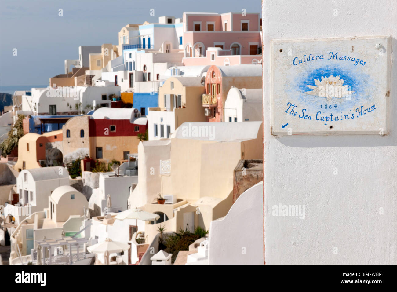 Griechenland, Kykladen, Santorini, Oia, Caldera Massaggi Studio in 'i capitani di mare casa' Foto Stock