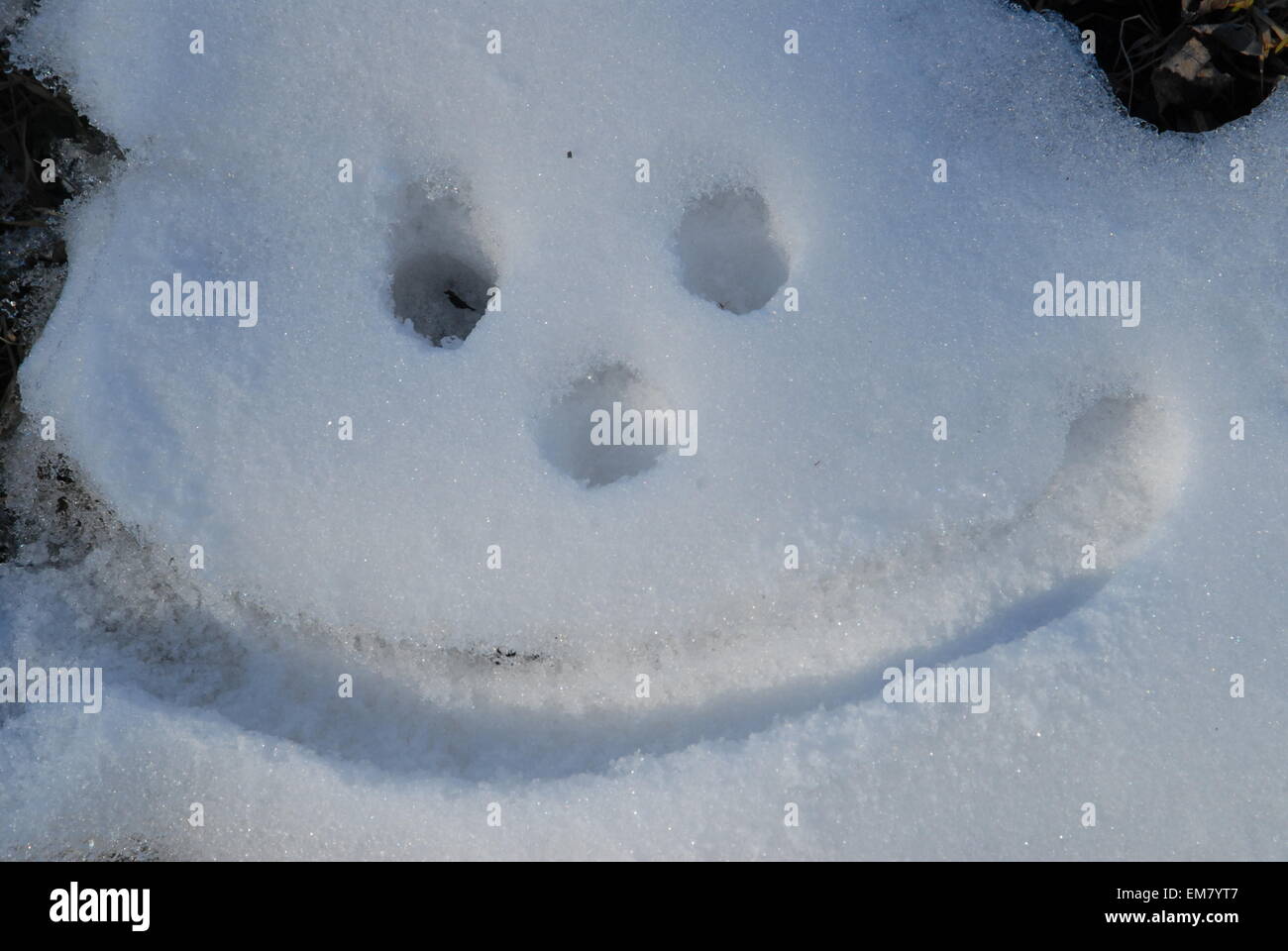 Smiley face nella neve. Foto Stock