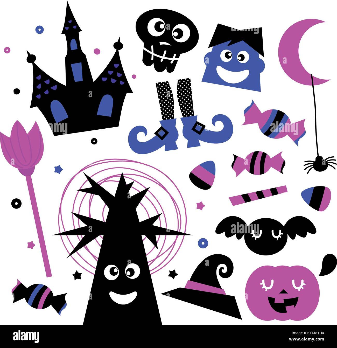 Elementi di Halloween set isolato su bianco Illustrazione Vettoriale