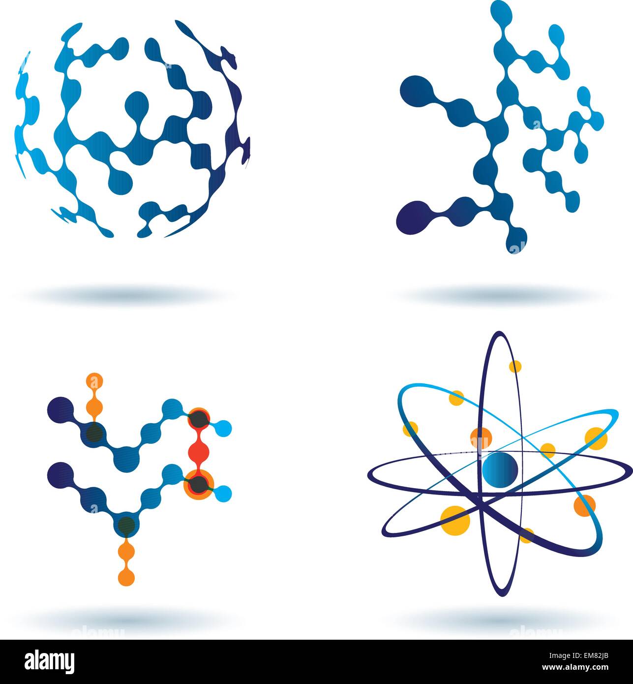 Set di icone astratte, chimiche e reti sociali di concetto Illustrazione Vettoriale
